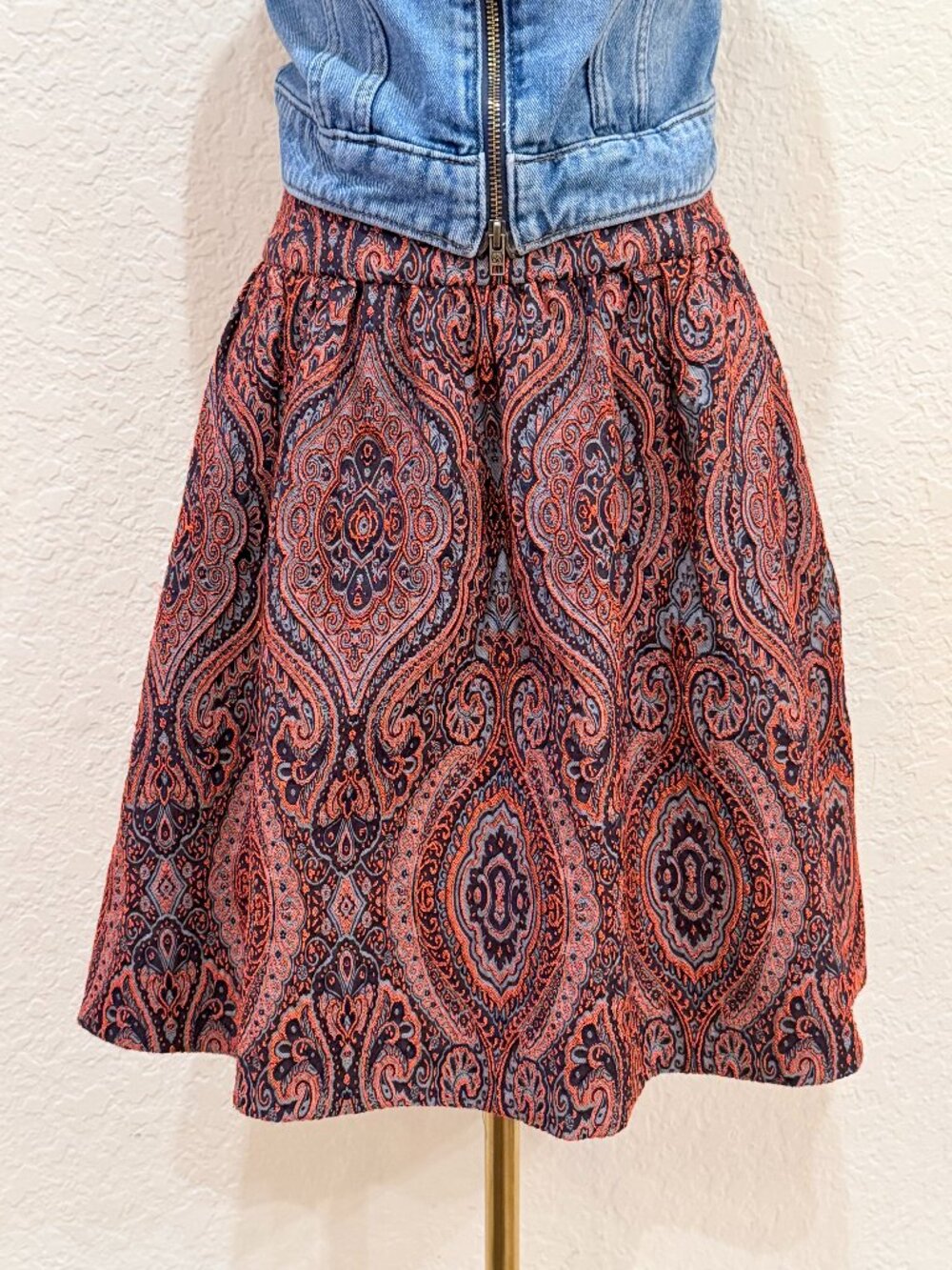 Anthropologie Moulinette Soeurs Paisley Jacquard Mini Skirt S A-line Coral Navy